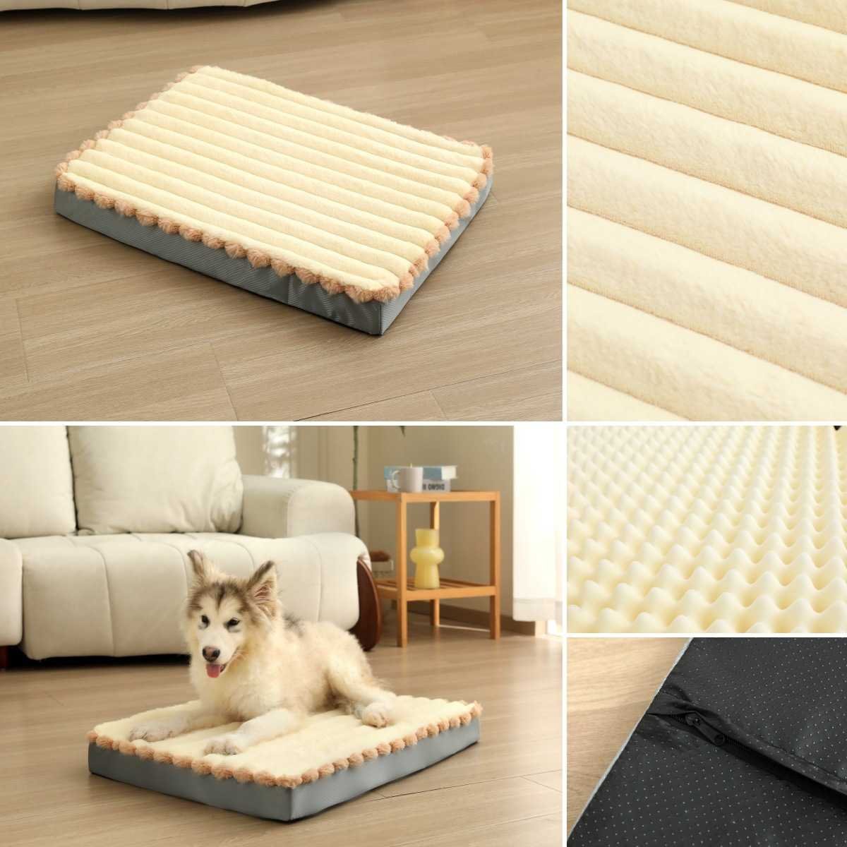 2-Piece Grey Sponge large pet bed - plush dog mat, detachable, washable, anti-slip base(50*40*8cm)