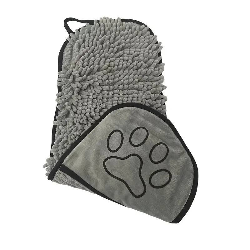Grey Super Absorbent Pet Bath Towel with Hand Pockets Quick Dry Chenille Microfibre for Dogs and Cats Large Size 62cm