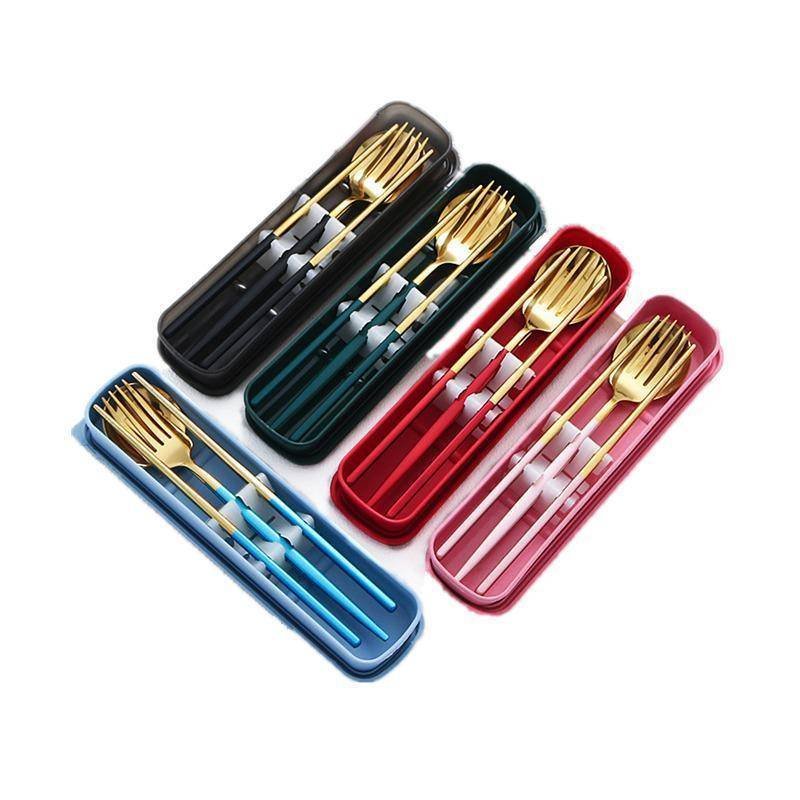 5PC Stainless Steel Portable Cutlery Set -  Fork Spoon for Travel & Picnic - Blue