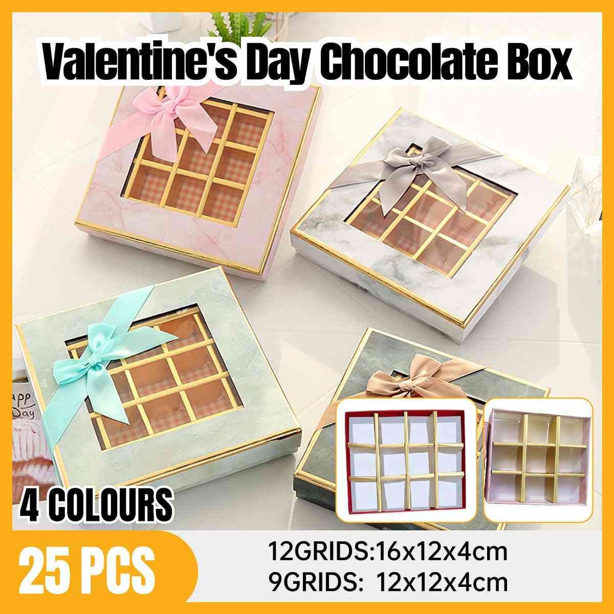25X Valentines Day 9/12Grids Chocolate Box Gourmet Desserts Gift Display Window - Gray 9Grids-12-12-4-25pcs