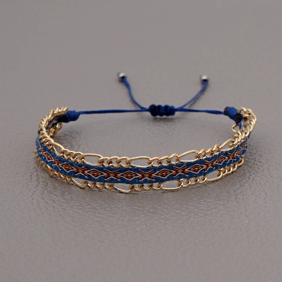 Blue Style Artisan Boho Beaded Bracelet - Handmade Woven Friendship Band with Gold-Plated Chain