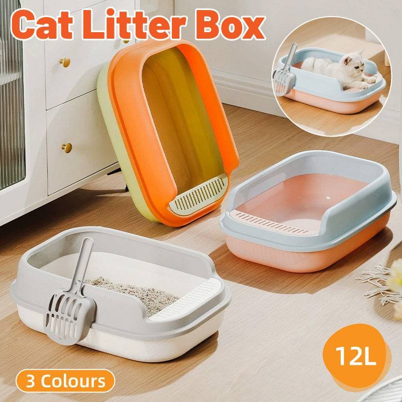 12L Semi Enclosed Large Cat Litter Box with Delivery Shovel Easy Clean Toilet - Purple-Pink