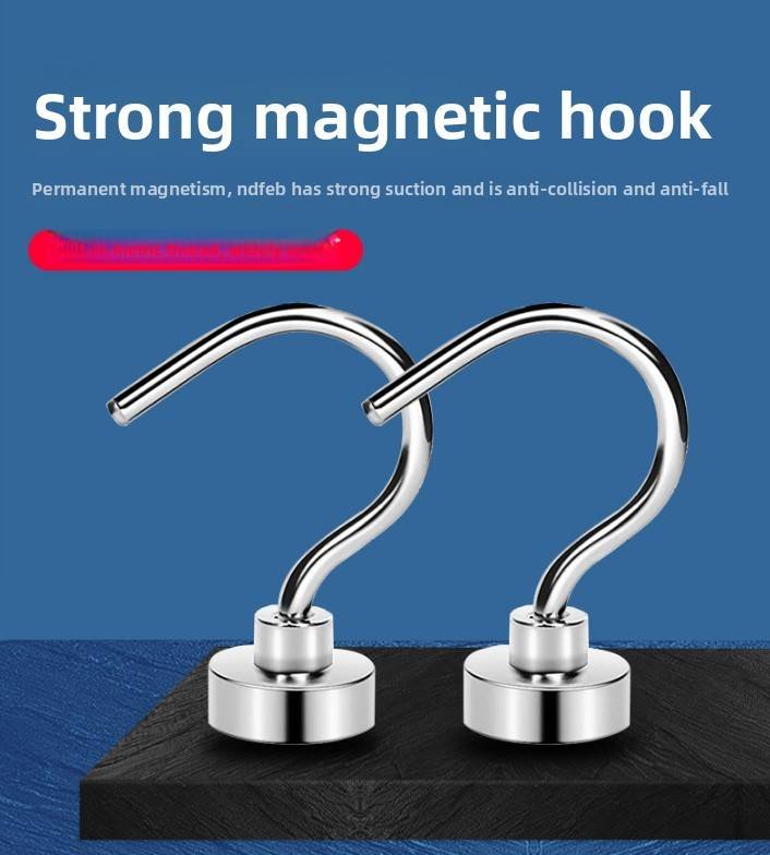 Neodymium Magnetic Hooks 20mm Base Large Open Mouth Hanger Heavy Duty Magnet for Fridge Kitchen BBQ Grill Utensils and Keys Black