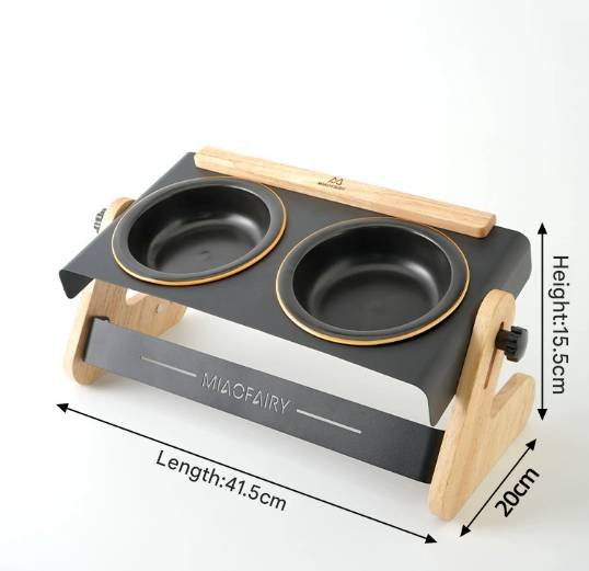 Adjustable Raised Pet Feeder - Modern Wood & Metal Stand with Dual Bowls for Cats & Dogs
