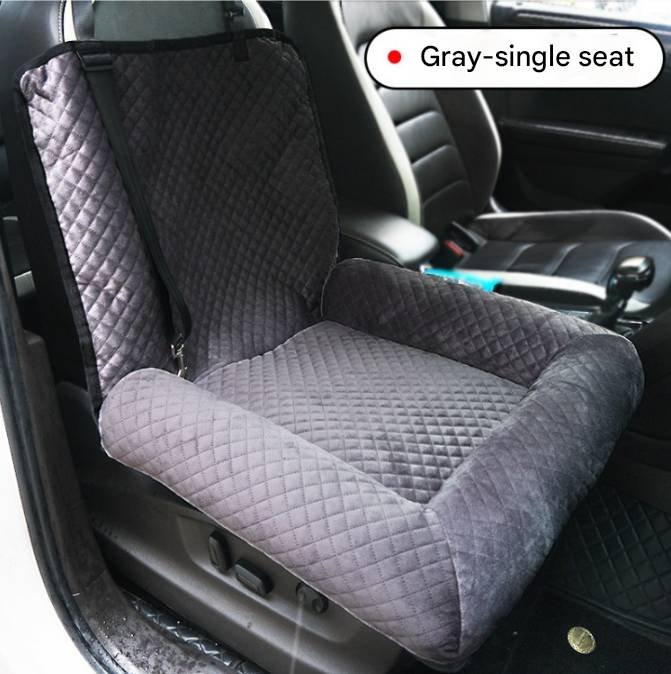 Grey Plush Dog Car Booster Seat - 2-in-1 Travel Bed for Small Dogs with Washable Cover