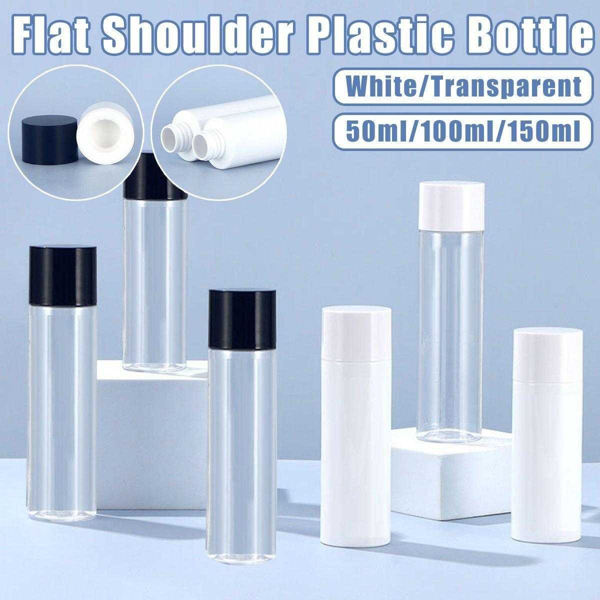 50/100/150ml Plastic Toner Lotion Bottles Refillable Travel Cosmetic Containers - Black Lid + Transparent Bottle - 150ml