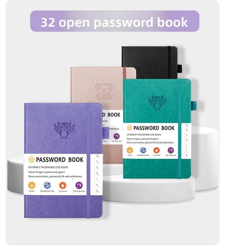Rose Gold Password Log Book with Alphabetical Tabs Internet Address Organizer Small PU Leather Notebook with Owl Design Pen Holder and Inner Pocket Ideal for Home and Office
