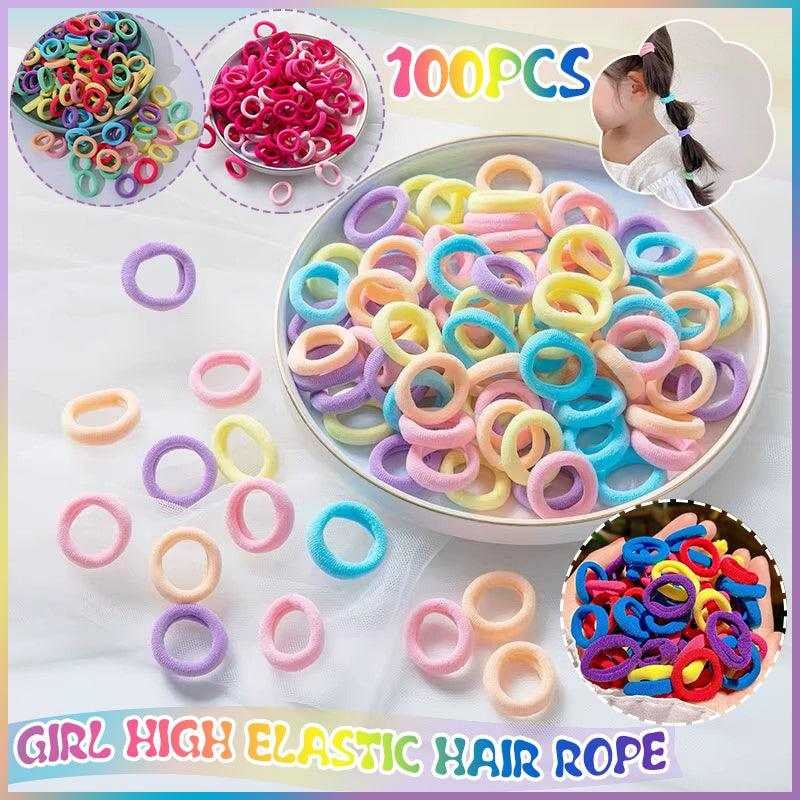 100PCS Colorful Elastic Hair Ties for Girl Ponytails High Stretch Hair Bands Set - Spring