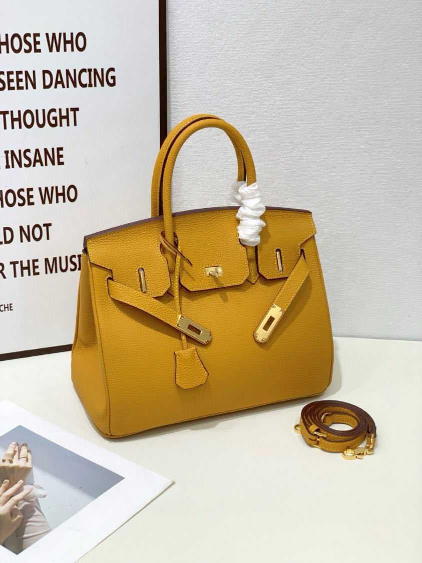 2025 - Euro-american Elegant Lychee Leather Shoulder Bag- Birkin 35-lemon Yellow