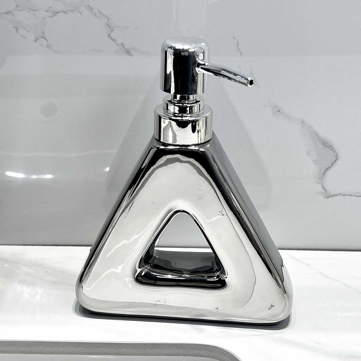 Modern Ceramic Soap & Lotion Dispenser - Unique Geometric Designs, 300ml Capacity(Triangular lotion bottle, silver)