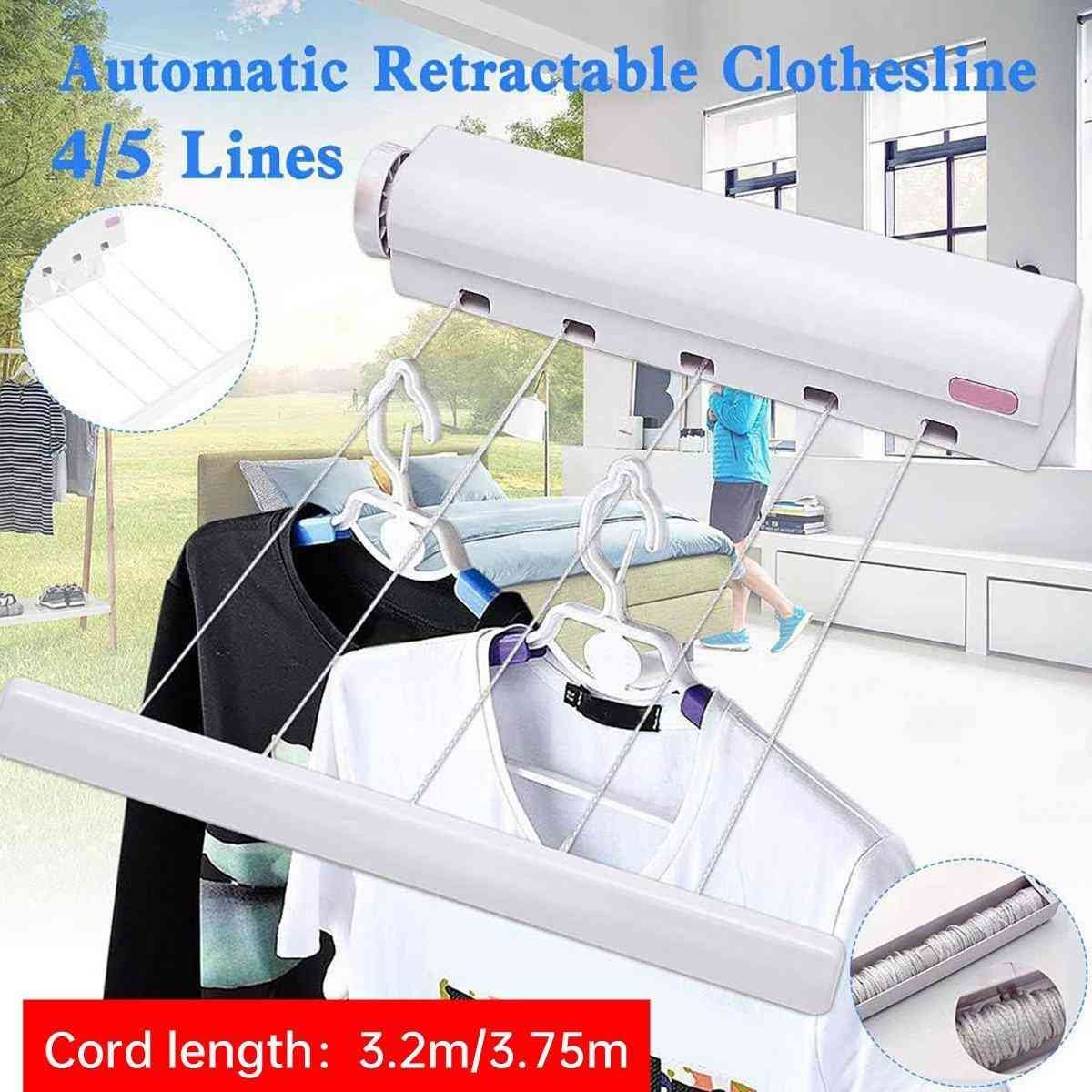 Wall Mounted Clothes Hanger Dryer Clothesline Laundry Washing Line Drying Rack - 4lines