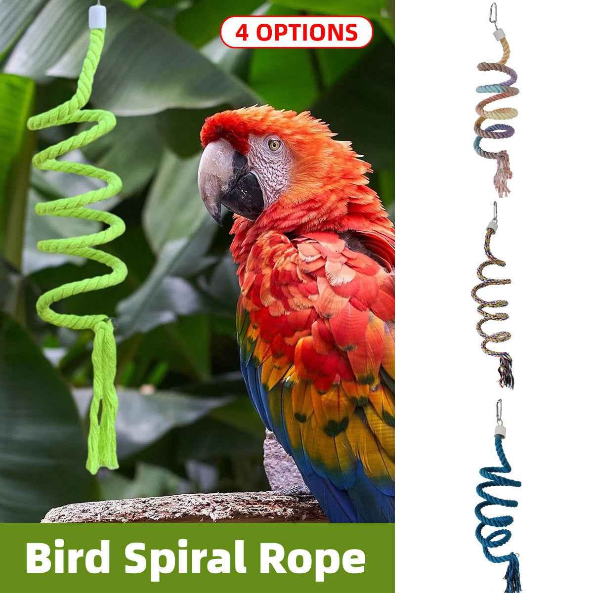 Bird Climbing Rope Toy Cotton Spiral Ladder Parrot Cage Hanging Swing Pet Toy - Green