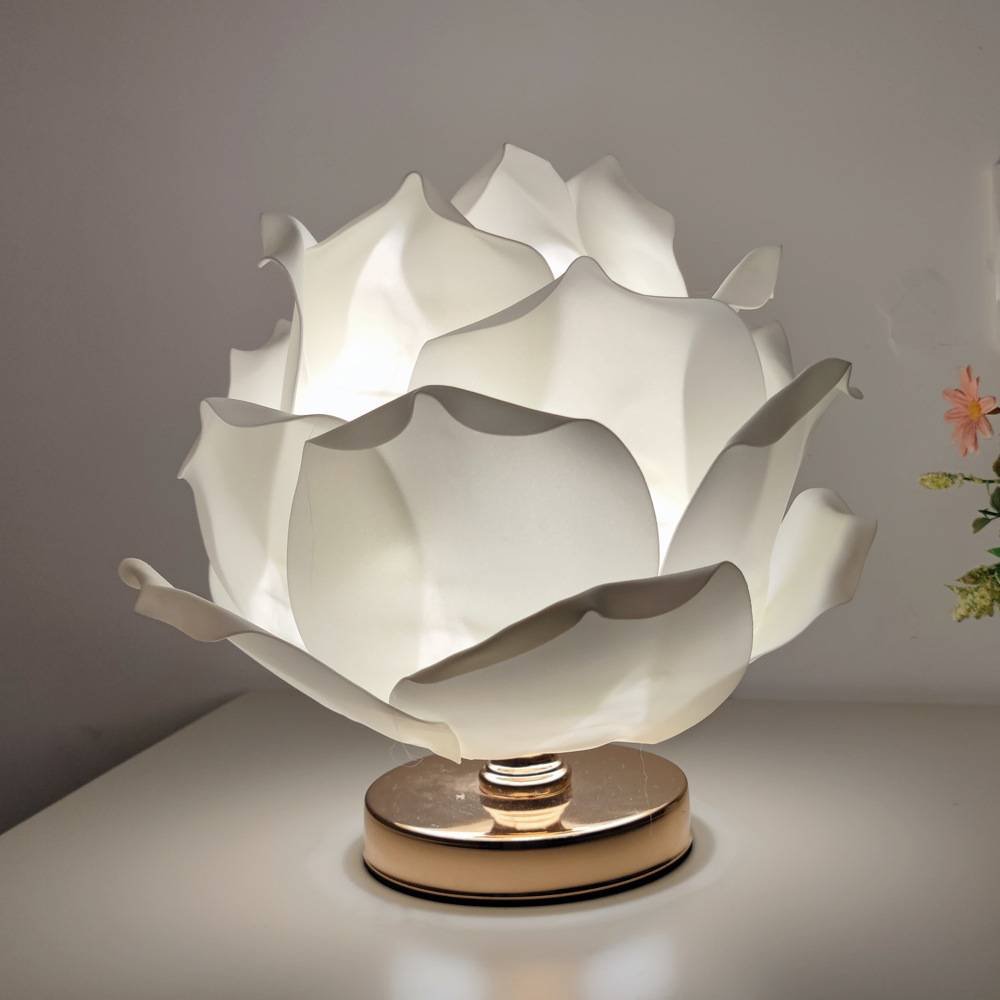 White Elegant Lotus Flower Table Lamp - Decorative Bedside Night Light for Bedroom Ambiance