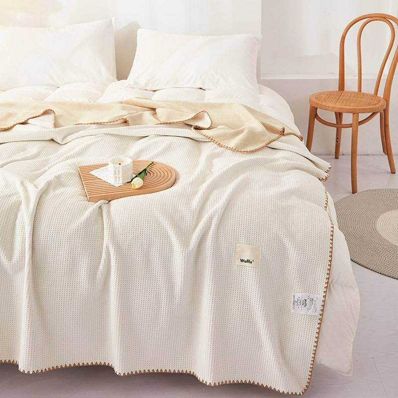 200*230CM Milky White Ultra-Soft Dual-Sided Waffle & Plush Fleece Blanket - Large Cozy Throw for Bed & Sofa