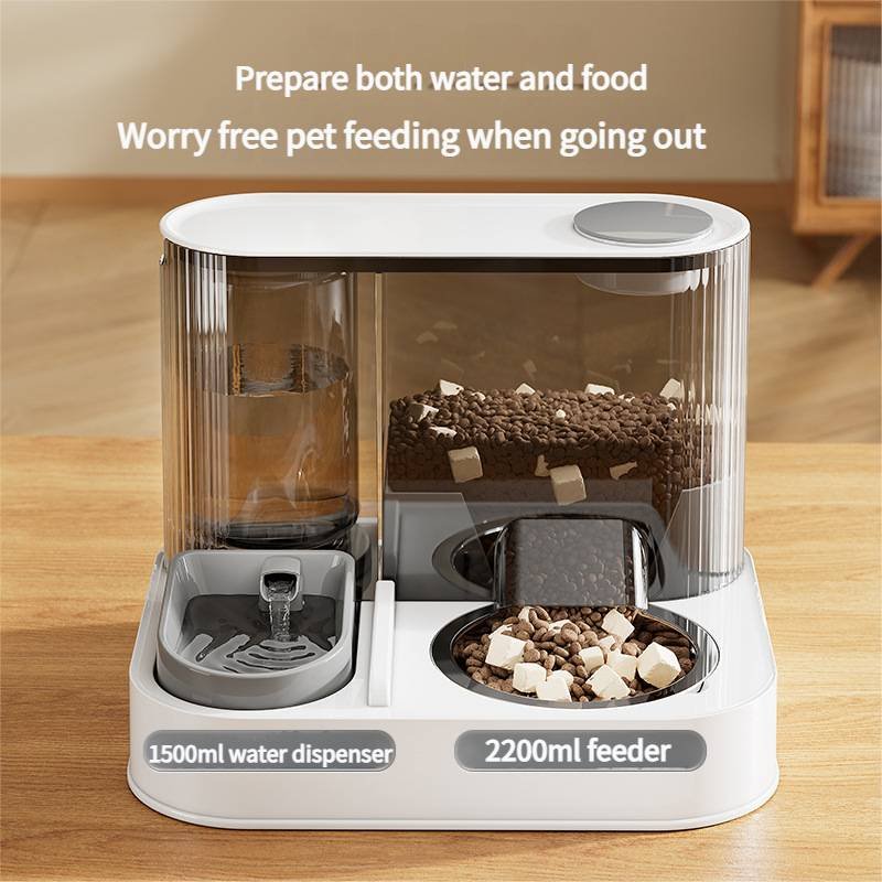 Automatic Pet Feeder and Water Bowl - 2-in-1 Yellow Stainless Steel Bowl Cat Feeding Station