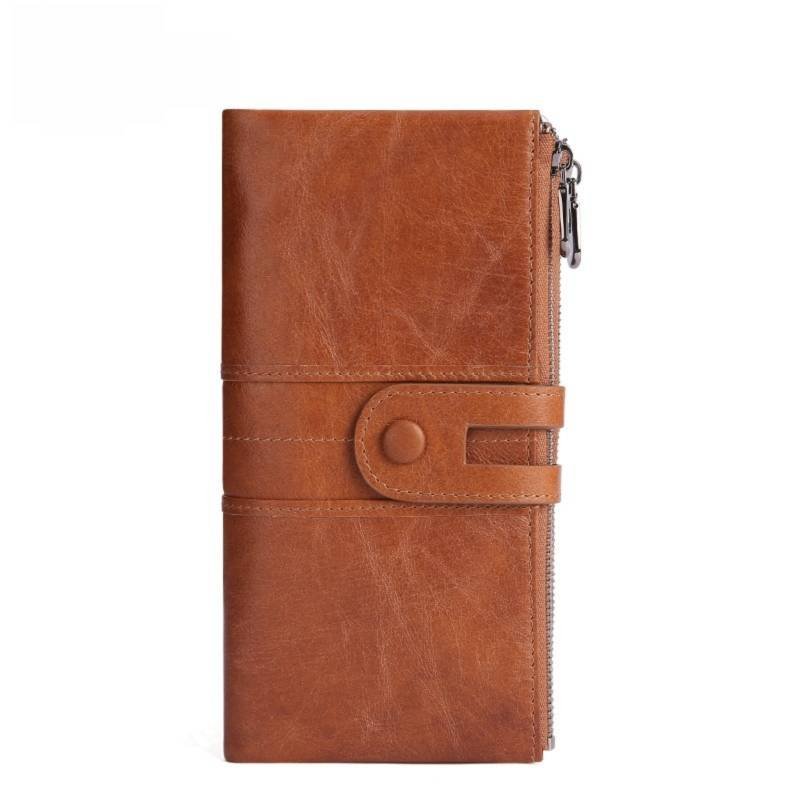 Brown Premium Leather Long Wallet Clutch Organizer 19x10x3cm - 15 Card Slots
