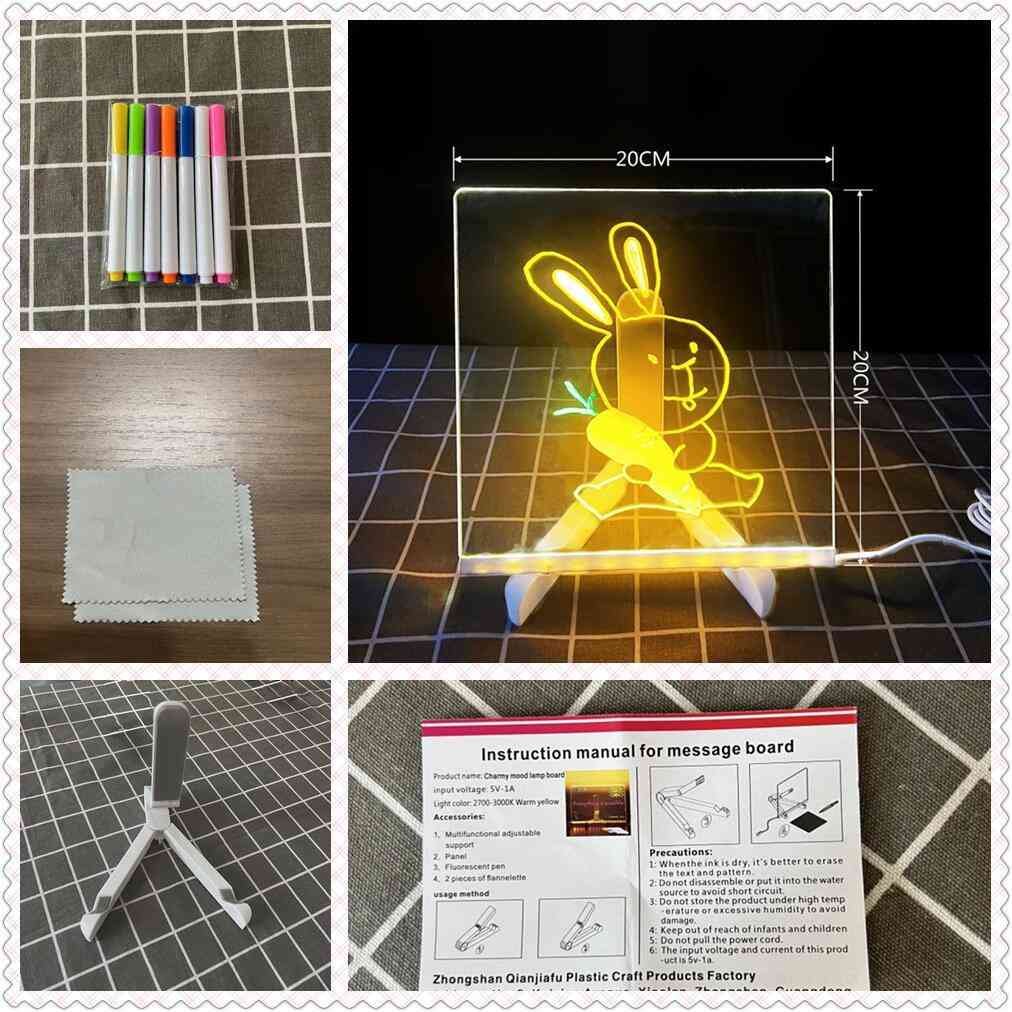 20*20 cm DIY Erasable Children's Drawing Board - LED Light Blackboard with Stand for Writing and Doodling