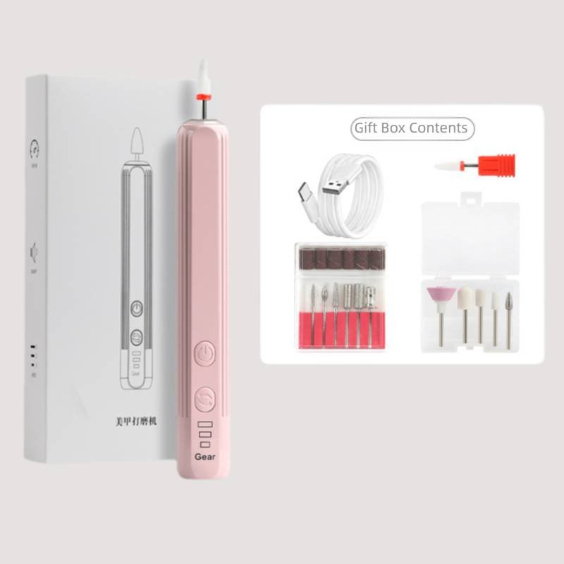 Pink Pro Portable Electric Nail Drill Kit With 10 Bits - Fast, Quiet, Rechargeable