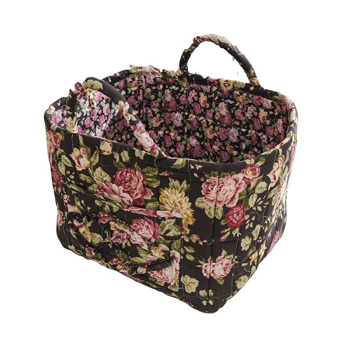 Portable Fabric Storage Basket Korean Pastoral Style Organizer for Home Sundries - Floral4