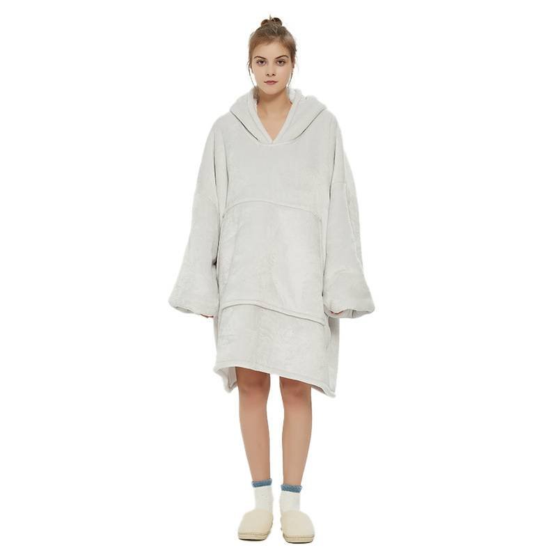 White Oversized Wearable Blanket Hoodie - Ultra Soft & Cozy Snuggle Pullover for Adults