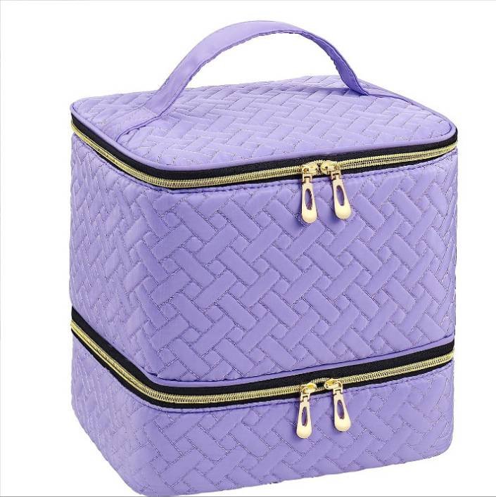 Purple Professional Nail Polish Organizer Case for 30 Bottles & UV Lamp - Double-Layer Travel Storage Bag