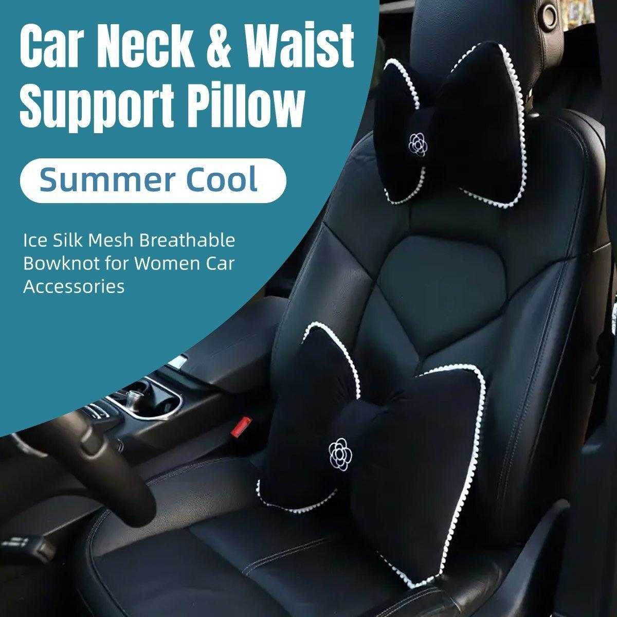 Black Bowknot Neck Pillow Plush Bow Tie Soft Plush Car Headrest Waist Support - Headrest
