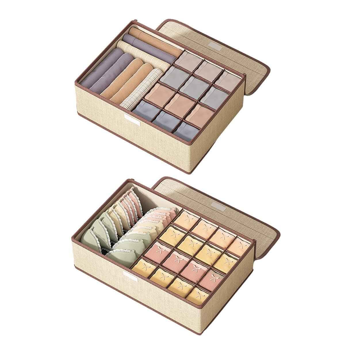 2pcs Drawer Organizer Divider Foldable Storage Box for Bra Sock Underwear Closet - Beige