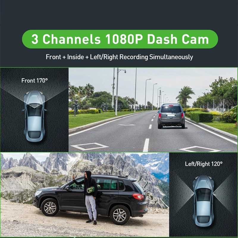 3-Inch HD 1080P Dash Cam - Front, Rear, and Left Recording, 19x12x8cm