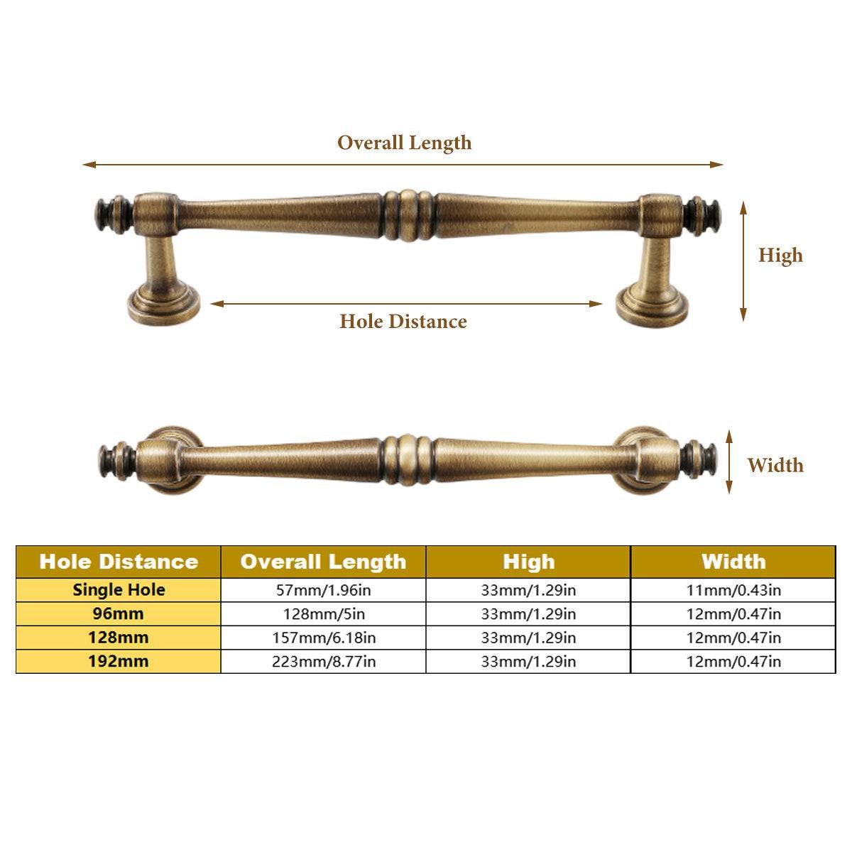 4 Sizes Brass Handles Vintage Cabinet Drawer Pulls for Wardrobe Door Furniture - 192mm-Hole Distance