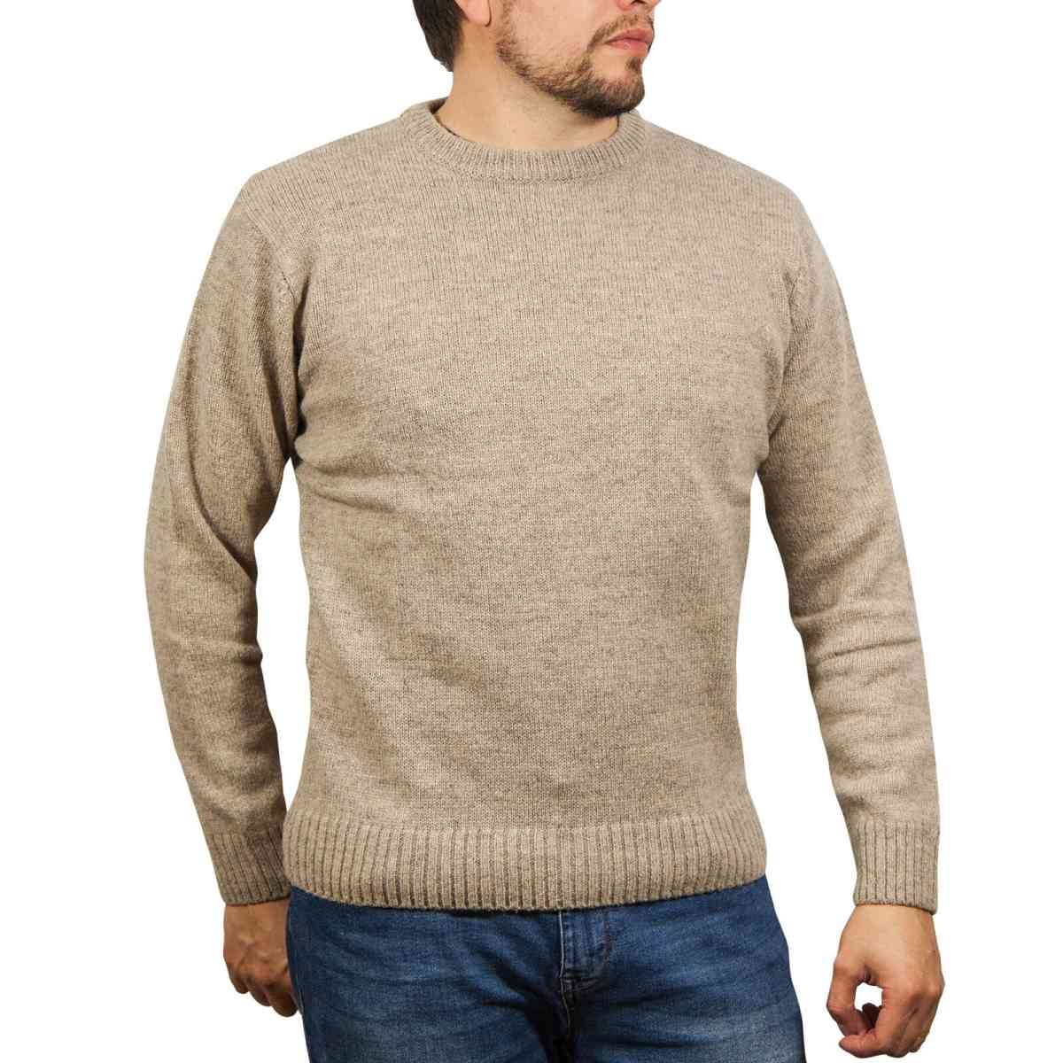 100% SHETLAND RAGG WOOL CREW Round Neck Knit JUMPER Pullover Mens Sweater Knitted - Beige - XXL