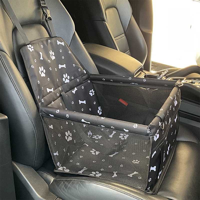 Black bone print Portable Pet Car Seat for Dogs and Cats - Adjustable Car Seat Cover, Pet Travel Car Carrier with Safety Belt