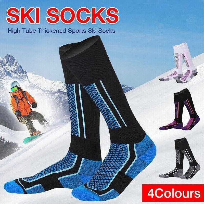 Men Women Long Warm Breathable Ski Socks Thicken Winter Sports Socks - Pink&White(33-39)