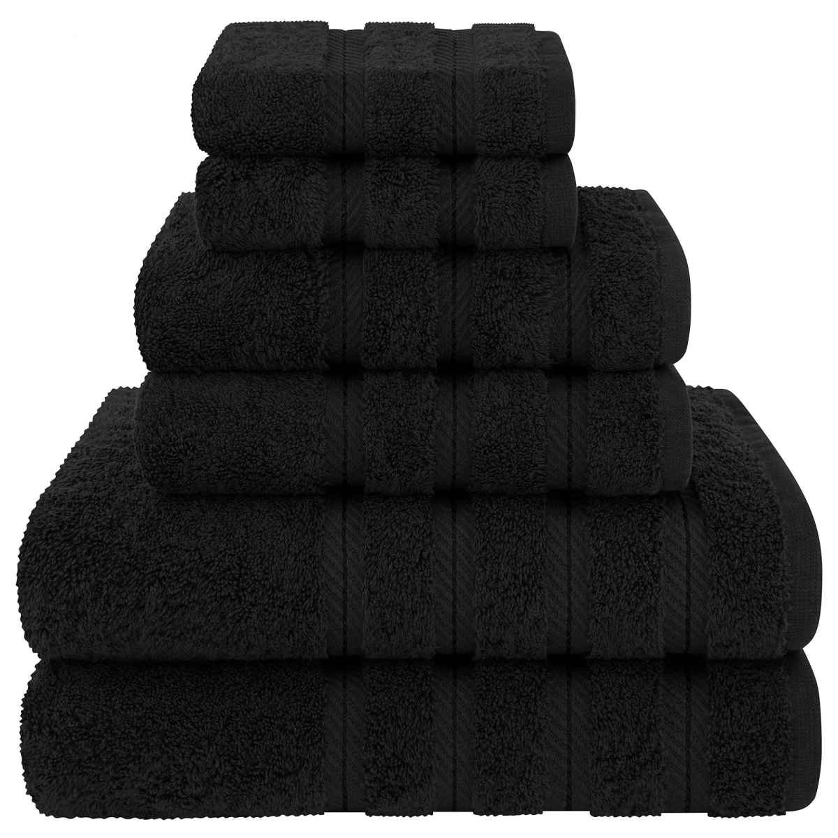 Black Luxury 6-Piece Combed Cotton Towel Bale Set - Ultra Soft & Absorbent Bath, Hand, Face Towels