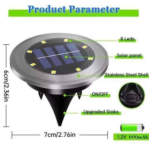 4-Pack Solar LED In-Ground Warm Yellow Light Set (Single 7.1x7.1x6.1cm) - Stainless Steel Waterproof Outdoor Garden Pathway and Landscape Spike Lamp