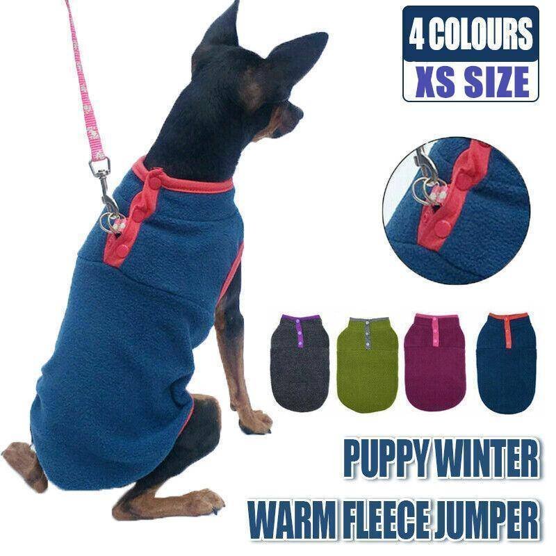 XS Pet Dog Puppy Winter Warm Fleece Jumper Vest Coat Jacket Apparel Clothes - Blue