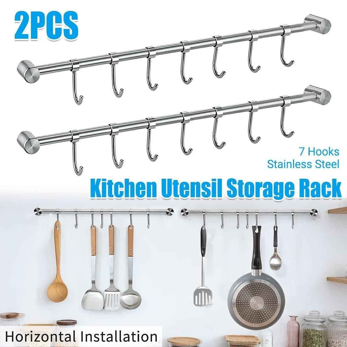 2PCS 304 Stainless Steel Bathroom Towel Hook Wall Mounted Clothes Kitchen Hanger
