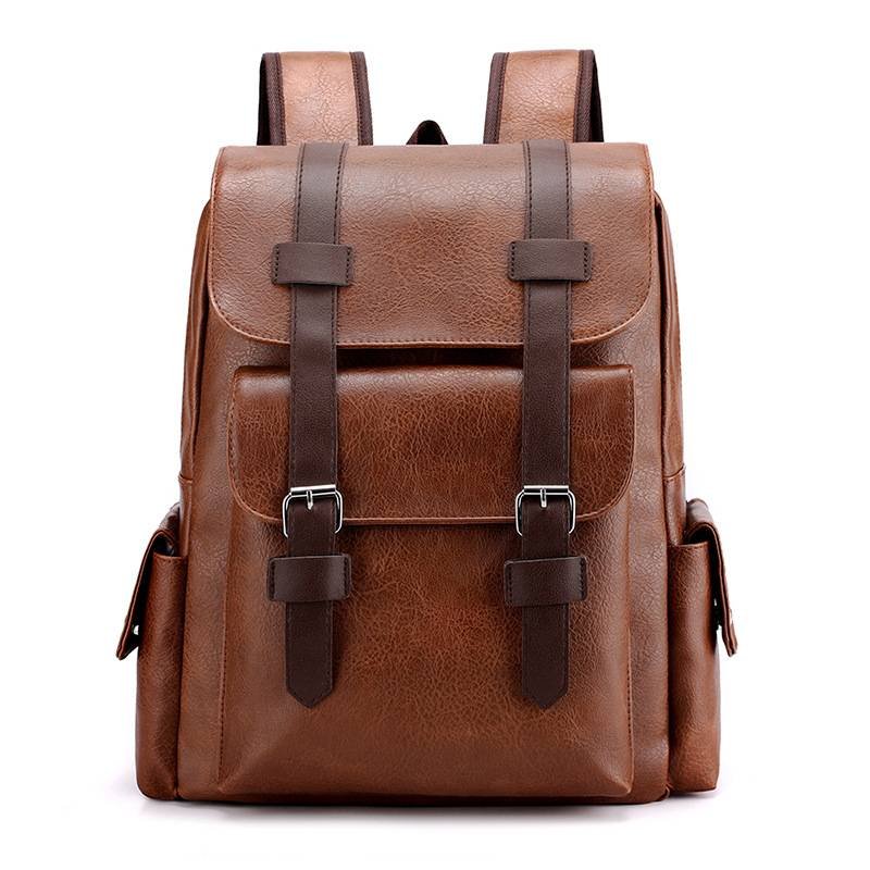 Light Brown Large-Capacity PU Leather Backpack - Stylish Business & Travel Companion