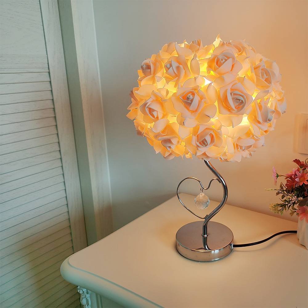 Yellow Roses And Silver Base Romantic Red Rose Flower Table Lamp - Crystal Heart Accent Bedside Night Light
