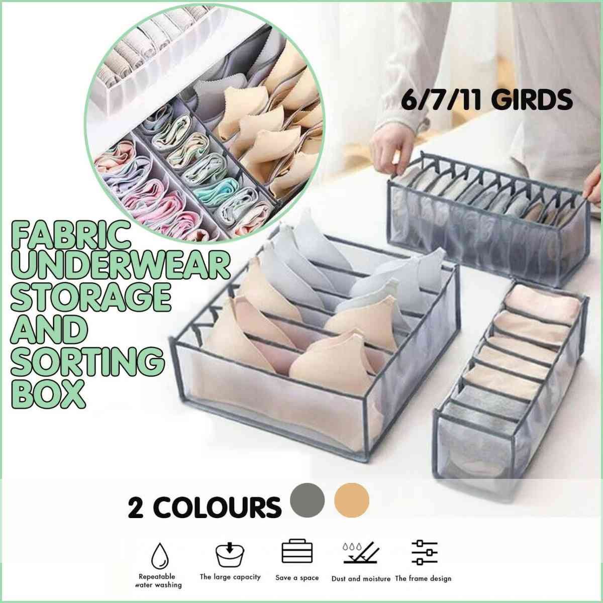 Foldable Drawer Organizer Divider Bra Sock Underwear Storage Closet Wardrobe - Grey with 7 Boxes