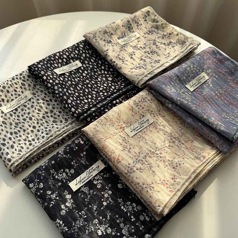 Style 15 Beige Versatile Patterned Square Scarf | 65x65cm Lightweight Polyester Neckerchief Headband | Vintage Polka Dot & Floral