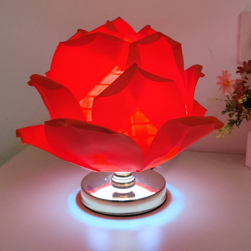 Red Elegant Lotus Flower Table Lamp - Decorative Bedside Night Light for Bedroom Ambiance