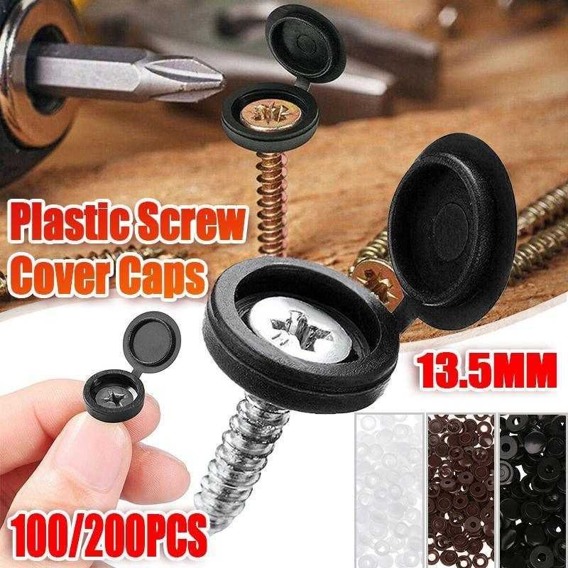 100/200X Plastic Screw Cover Caps Holes Cams Furniture Kitchen Button Nuts Bolts - Brown
