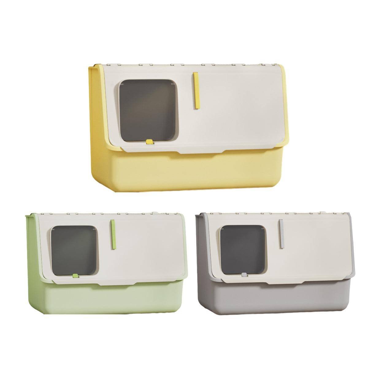 Large Fully Enclosed Cat Litter Box with Lid Odor Control Litter Pan for Cats - Green