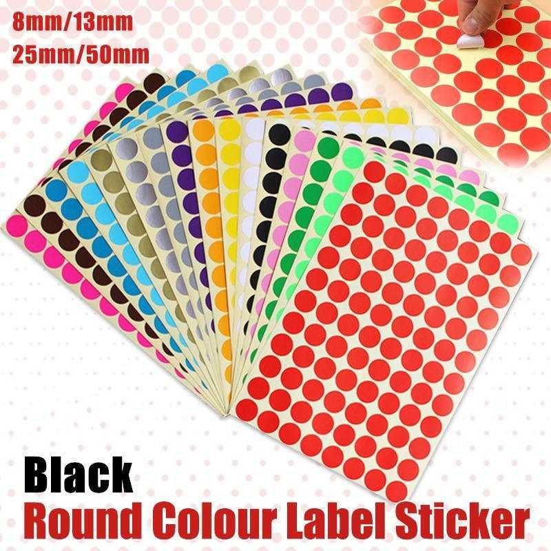 8/13/25/50mm Colour Sticker Dots Adhesive Round Labels Circular Scrapbooking Black - 13mm 132 Dots - 5 Sheets