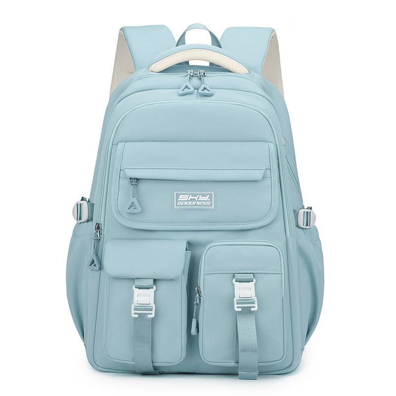 Light Blue Large Capacity Waterproof Student Backpack - Fits 15-Inch Laptop, Multi-Pocket Travel Daypack