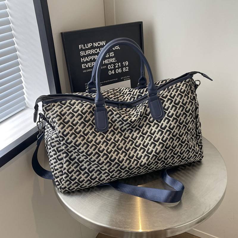 Dark Blue Stylish Geometric Pattern Travel Duffel Bag - Large Capacity Lightweight Weekender & Gym Bag