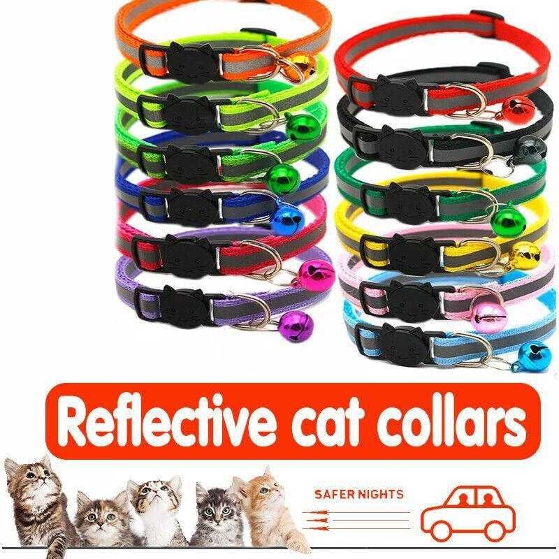Reflective Cat Collar with Breakaway Buckle and Bell Adjustable for Small Pet Use - Black