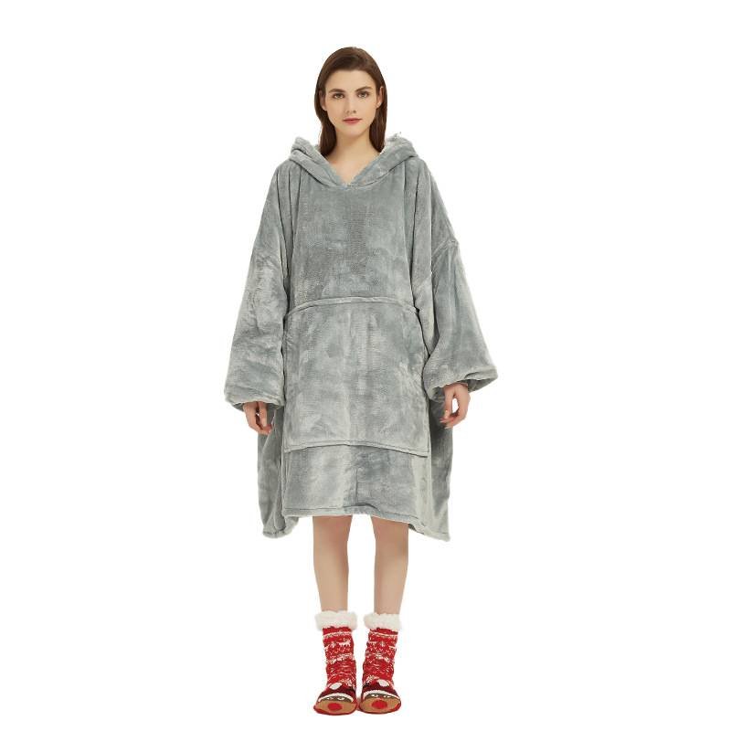 Silver Grey Oversized Wearable Blanket Hoodie - Ultra Soft & Cozy Snuggle Pullover for Adults
