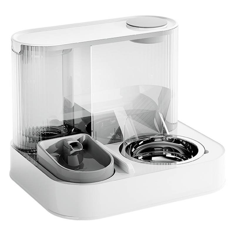 Automatic Pet Feeder and Water Bowl - 2-in-1 Grey Stainless Steel Bowl Cat Feeding Station