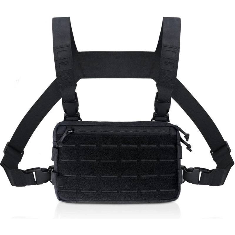Black Minimalist Tactical Chest Rig - Lightweight Recon Pouch with Laser-Cut MOLLE & Quick-Release Buckles